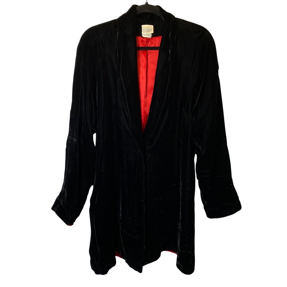 Vintage Moda International Velvet Jacket Womens 12 Black Red Lining Whimsigoth